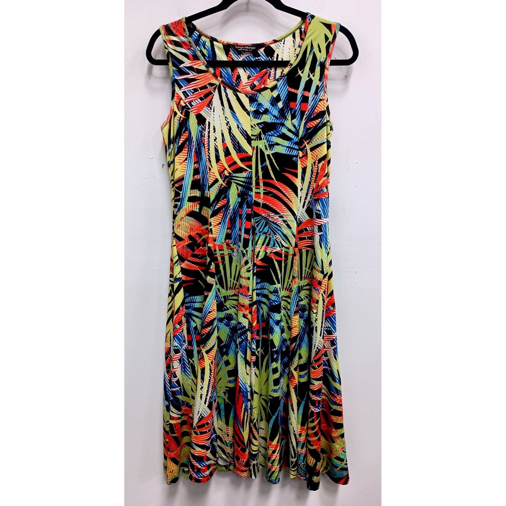 Tango Mango BOHO Midi Dress Womens Small Tropical Palm Tree Print Summer A-Line